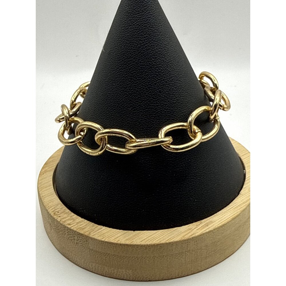 Gold Tone Chunky Link Toggle Clasp Oval Everyday Bracelet 6.5